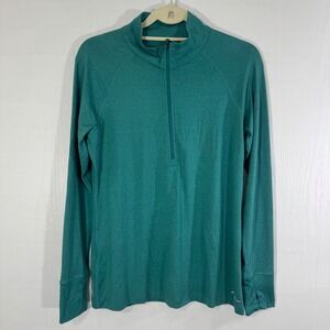 Eddie Bauer Womens Freeheat Long Sleeve‎ Teal Half Zip Thumb Hole Shirt L